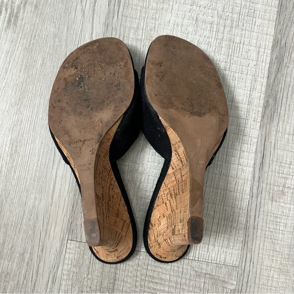REFORMATION Anita Mule Wedge - Black Linen 5.5